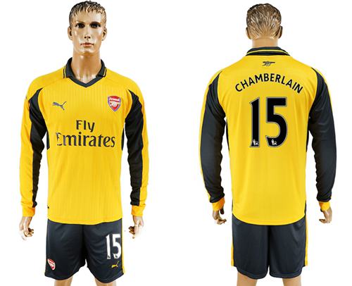 Arsenal #15 Chamberlain Away Long Sleeves Soccer Club Jersey - Click Image to Close